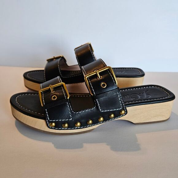 J Crew Black Leather Double Buckle-strap Sandal Women's Size 7.5 Summer Vacation - Picture 4 of 10
